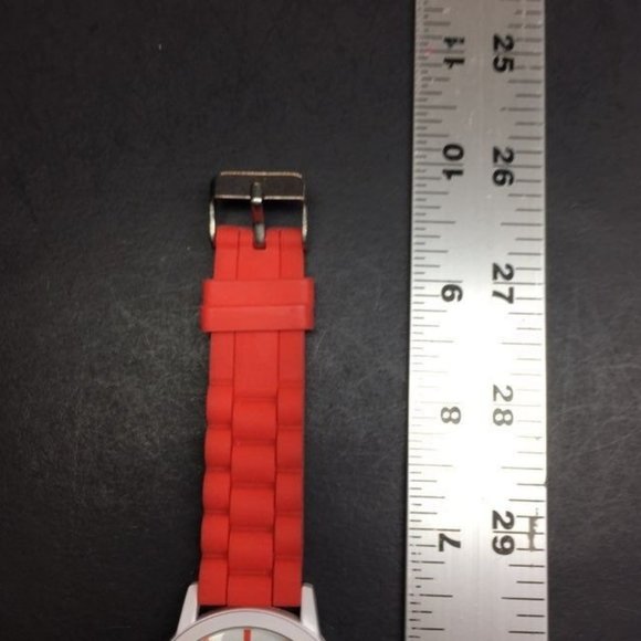 Silicone Watch Orange Red White Ladies Mens Unisex 80s Retro Costume Prop - Picture 7 of 7